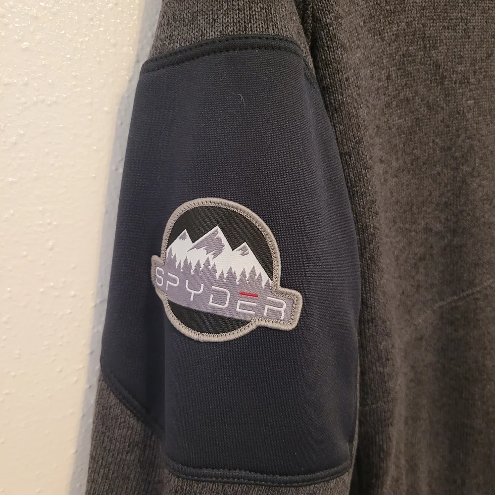 Spyder Men's Large Empire Full Zip Jacket Gray Black w/ Patch & Sleeve Pocket